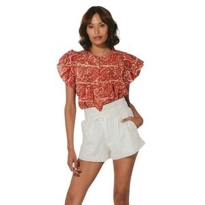 Cleobella Calla Blouse Cotton Aurora Paisley Print Ruffle Sleeve Top Small